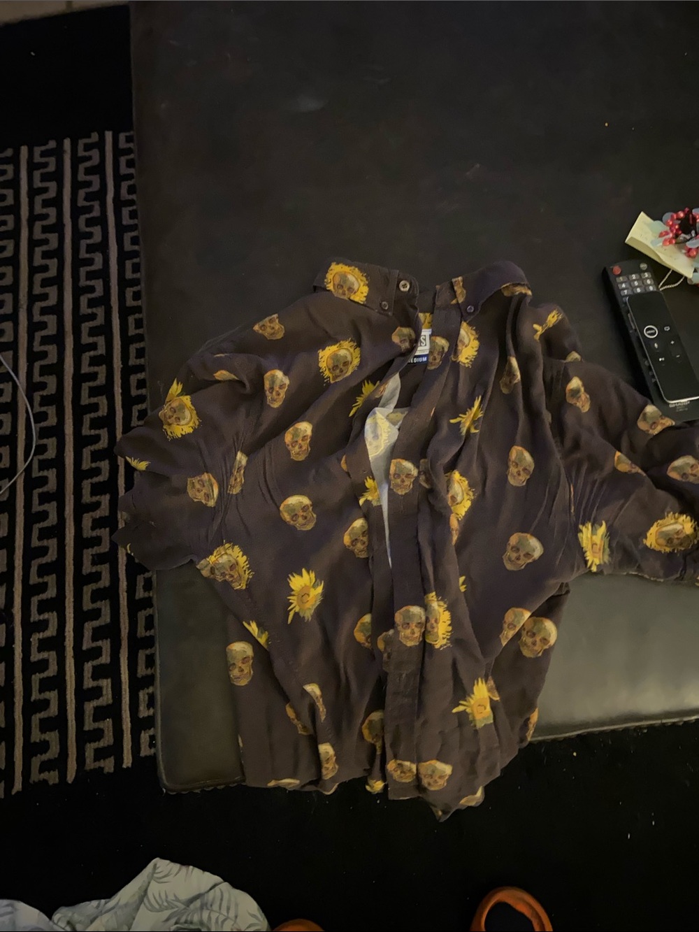 RSVLTS Black Shirt with Yellow Sunflower & Skull Print